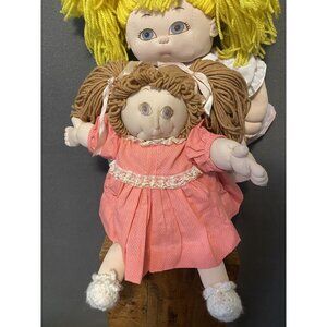 Handmade Cabbage Patch Kids Inspired Rag Dolls Set 2 Yellow Yarn Hair Pink Dress